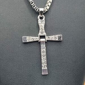 Stainless CZ Diamonds Cross Necklace Fast & Furious Vin Diesel Birthday Gift NEW